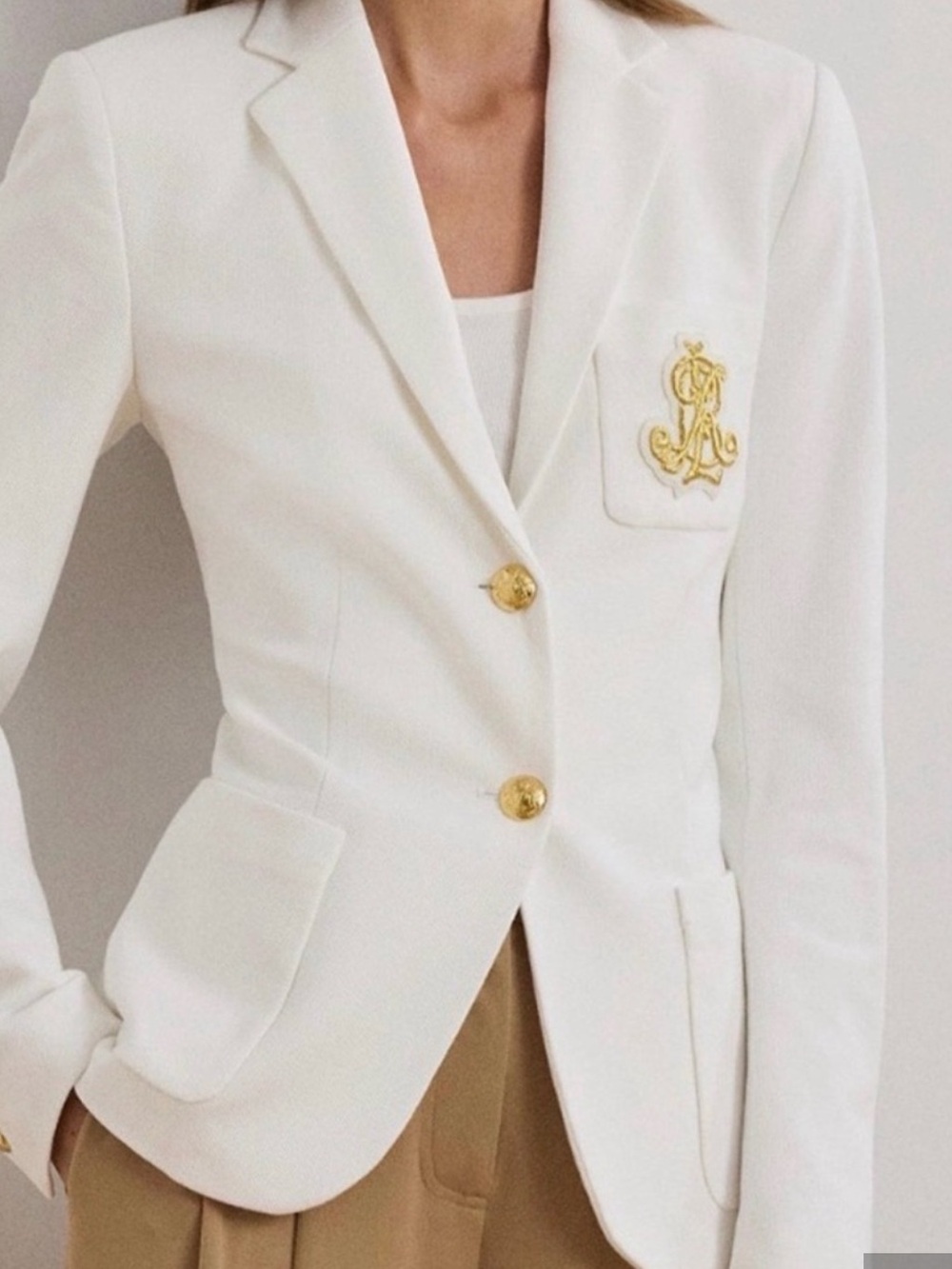 Lauren Ralph Lauren White Blazer with Gold Buttons and Crest